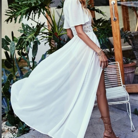 Elegant White Maxi Dress open tie front sheer - Picture 2 of 3